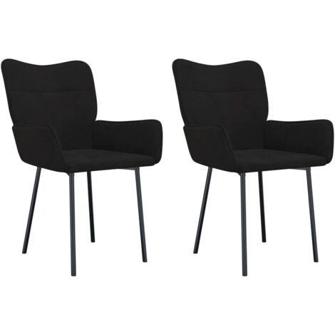 Juego de 2 sillas de comedor de diseño sencillo en tela de terciopelo negro con patas de metal DEC025566