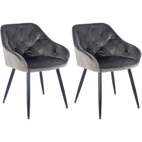 Juego de 2 sillas de comedor de diseño y moderno con asiento de terciopelo gris oscuro y patas de metal negro 100001605