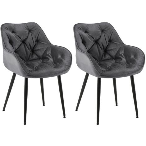 Juego de 2 sillas de comedor de diseño y moderno con asiento de terciopelo gris oscuro y patas de metal negro 100001658
