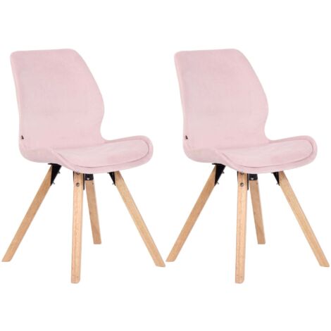 Juego de 2 sillas de comedor de estilo escandinavo de terciopelo rosa con patas de madera CDS101122