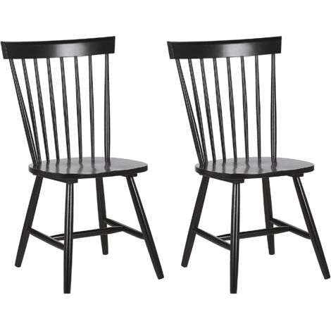 Juego de 2 sillas de comedor de madera de caucho negro rústico vintage alto con respaldo pintado para sala de estar Burges