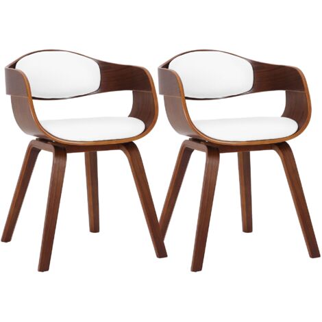 Juego de 2 sillas de comedor de oficina de diseño retro en PVC blanco, estructura de madera color nogal 100001714