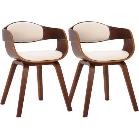 Juego de 2 sillas de comedor de oficina de diseño retro en PVC crema, estructura de madera color nogal 100001713