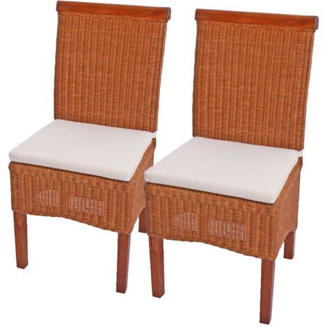 Juego de 2 sillas de comedor de ratán con cojín para patas de madera 040000193