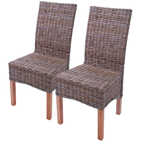 Juego de 2 sillas de comedor de ratán Kubu de diseño rústico en ratán marrón 040000178