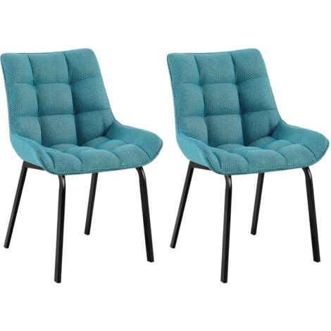 Juego de 2 sillas de comedor de tela turquesa con generoso acolchado y patas de metal negro 100007835
