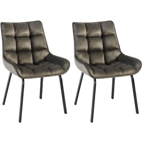 Juego de 2 sillas de comedor de terciopelo antracita generosamente acolchadas con patas de metal negro 100007612