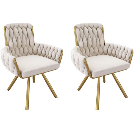 Juego de 2 sillas de comedor de terciopelo beige, silla giratoria informal con cuatro patas metálicas, ideal para el hogar, la oficina, el salón y el dormitorio.