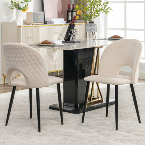 Juego de 2 sillas de comedor de terciopelo con estructura de metal, color beige