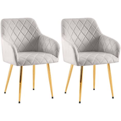 Juego de 2 sillas de comedor de terciopelo gris con costuras decorativas con estampado de diamantes elegantes y contemporáneas 100007866