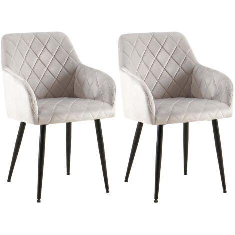 Juego de 2 sillas de comedor de terciopelo gris con costuras decorativas de diamantes y patas negras elegantes y contemporáneas 100007649