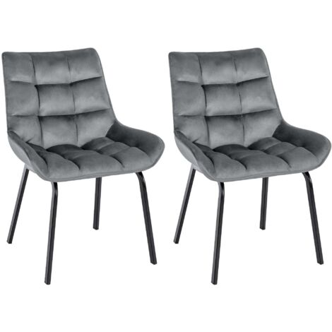 Juego de 2 sillas de comedor de terciopelo gris oscuro con acolchado generoso y patas de metal negro 100007535