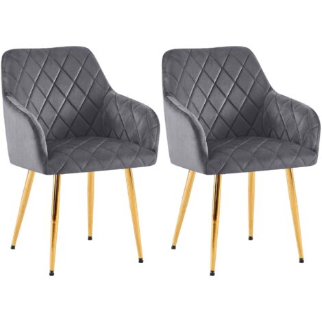 Juego de 2 sillas de comedor de terciopelo gris oscuro con costuras decorativas con estampado de diamantes elegantes y contemporáneas 100007865