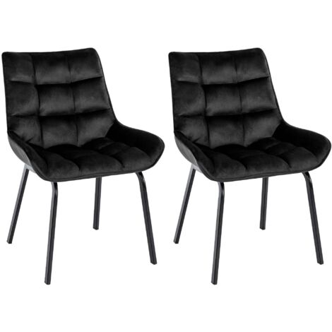 Juego de 2 sillas de comedor de terciopelo negro generosamente acolchadas con patas de metal negro 100007510