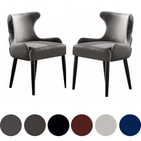 Juego de 2 sillas de comedor de terciopelo Oxford LUX - Silla tapizada para comedor, cocina - Gris oscuro