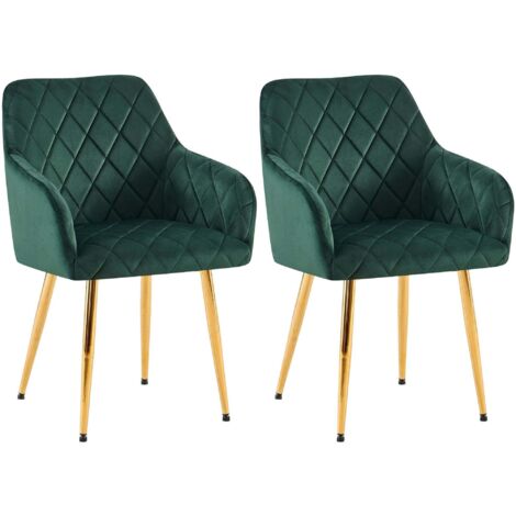Juego de 2 sillas de comedor de terciopelo verde con costuras decorativas con estampado de diamantes elegantes y contemporáneas 100007864