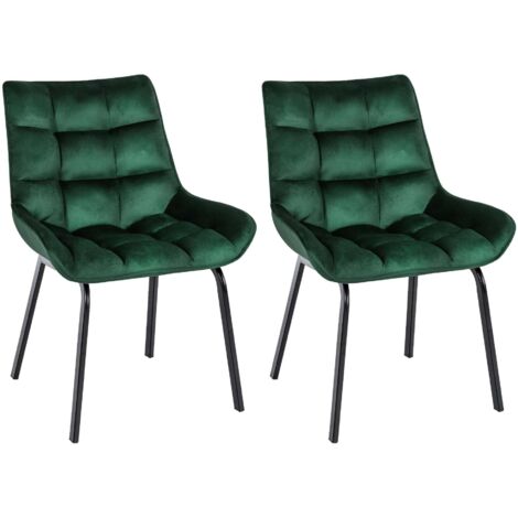 Juego de 2 sillas de comedor de terciopelo verde generosamente acolchadas con patas de metal negro 100007747