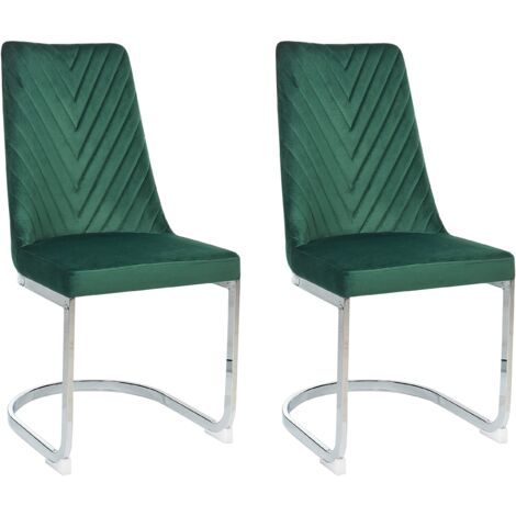 Juego de 2 sillas de comedor de terciopelo verde sin brazos con respaldo alto en voladizo para sala de estar Altoona