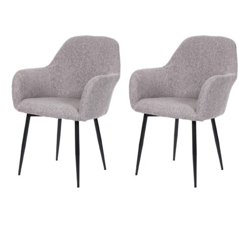 Juego de 2 sillas de comedor diseño retro con respaldo redondeado en tela gris patas negras 040007350