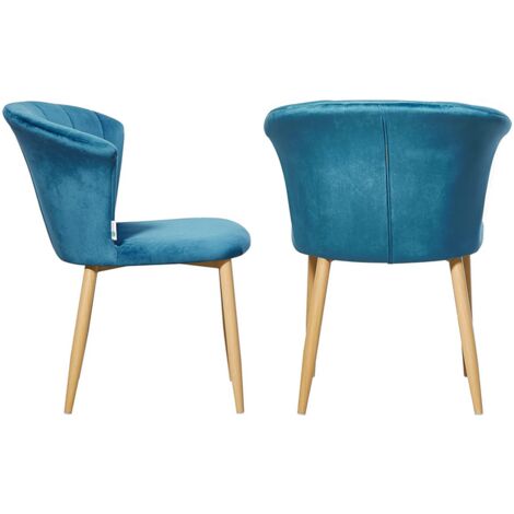 Juego de 2 sillas de comedor Elsa de terciopelo - Sillas de comedor modernas tapizadas con patas de madera - Azul