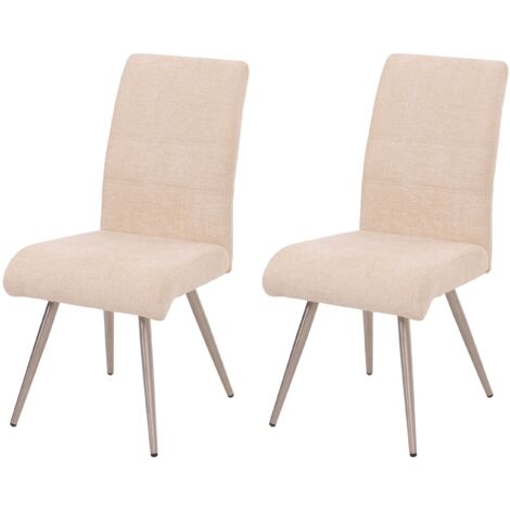 Juego de 2 sillas de comedor en acero inoxidable cepillado y tejido de chenilla color crema 040007401