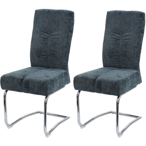 Juego de 2 sillas de comedor en metal y tejido de chenilla azul verdoso estructura redondeada con costuras decorativas 040007394