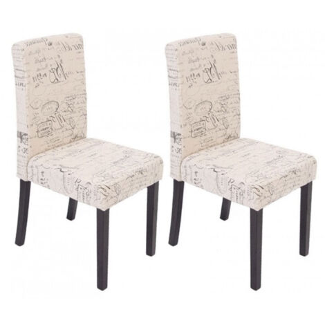 Juego de 2 sillas de comedor en tela crema con estampado patas oscuras CDS04030