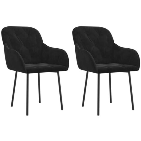 Juego de 2 sillas de comedor en tela de terciopelo negro y metal DEC025564