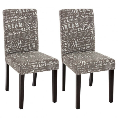 Juego de 2 sillas de comedor en tela estampada gris con patas oscuras CDS04020