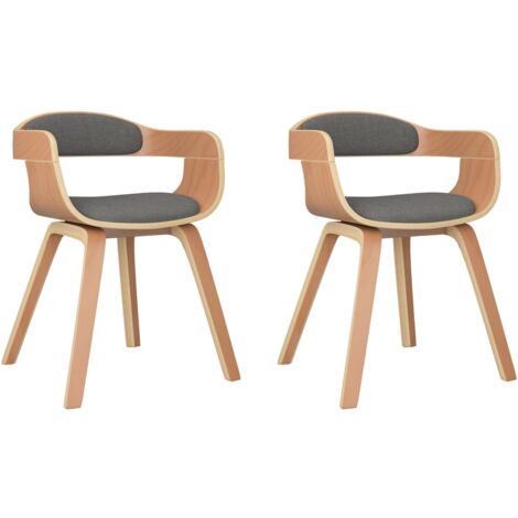 Juego de 2 sillas de comedor en tela gris claro y madera curvada DEC025176