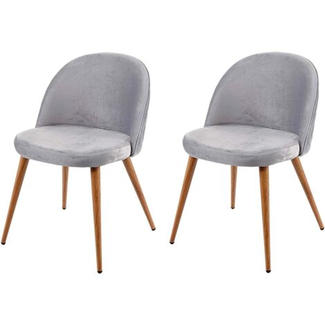 Juego de 2 sillas de comedor en tela terciopelo gris claro en madera estilo retro CDS04418