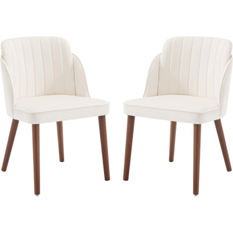 Juego de 2 Sillas de Comedor en Terciopelo Tapizadas Sillas de Cocina de Mediano Siglo con Patas de Madera para Comedor Sala de Estar, Blanco, Wahson