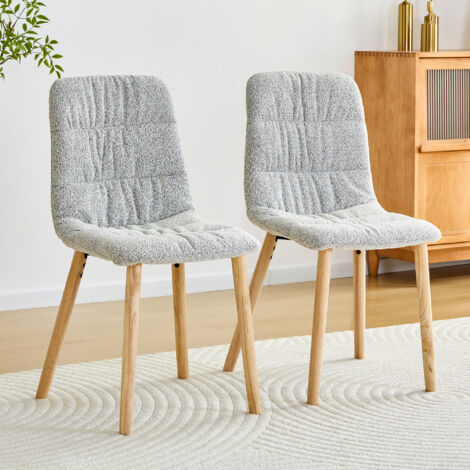 Juego de 2 sillas de comedor ergonómicas de 88 cm con respaldo plisado, tapizadas en tela y madera maciza - gris claro