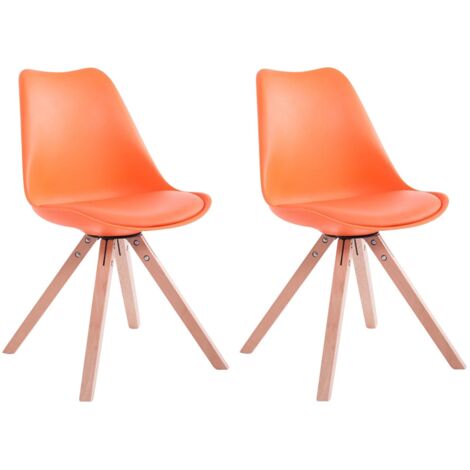 Juego de 2 sillas de comedor escandinavas naranja sintética con patas de madera CDS10024