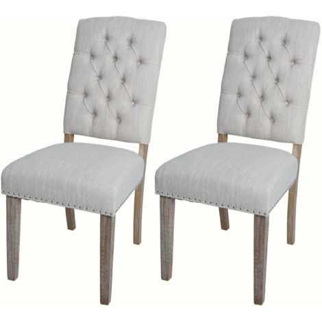 Juego de 2 sillas de comedor estilo Chesterfield tapizadas con tachuelas decorativas tela gris claro patas de madera 040009287
