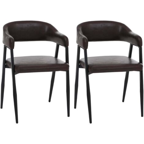 Juego de 2 sillas de comedor estilo industrial retro con reposabrazos de metal y piel sintética marrón oscuro 040008985