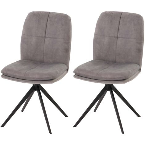 Juego de 2 sillas de comedor giratorias 180° con costuras decorativas de tela gris y metal negro 040007406
