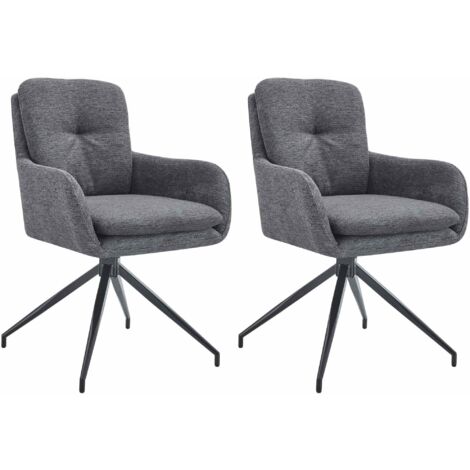 Juego de 2 sillas de comedor giratorias cómodas y modernas en tela gris oscuro con estructura de metal 100006027