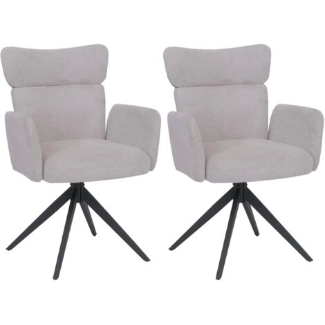Juego de 2 sillas de comedor giratorias con función de retorno automático tela bouclé gris claro con patas de metal 040008820