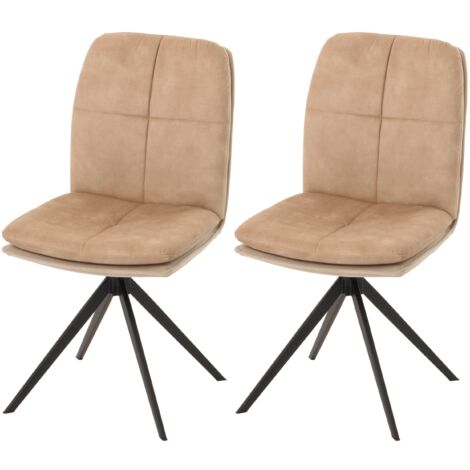 Juego de 2 sillas de comedor giratorias con patas de metal, asiento de tela beige, costuras decorativas 040006620
