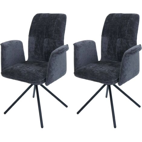 Juego de 2 sillas de comedor giratorias con reposabrazos rotación de 180° retorno automático tapizado de chenilla gris oscuro estructura de metal 040009709