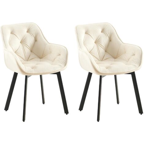 Juego de 2 sillas de comedor giratorias en terciopelo crema con estampado acolchado y estructura de metal 100007551
