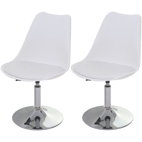 Juego de 2 sillas de comedor giratorias regulables en altura base PVC cromado blanco 040000272