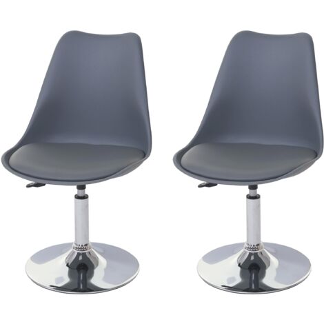 Juego de 2 sillas de comedor giratorias regulables en altura en PVC y plástico gris oscuro, base cromada 040007393