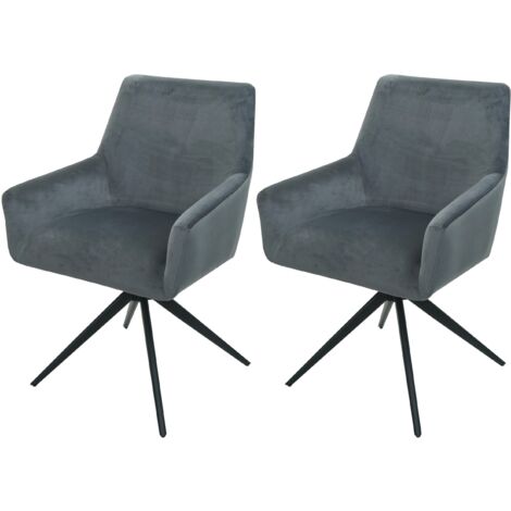 Juego de 2 sillas de comedor HHG-081, silla de cocina reposabrazos giratoria auto posición tela MVG, gris oscuro