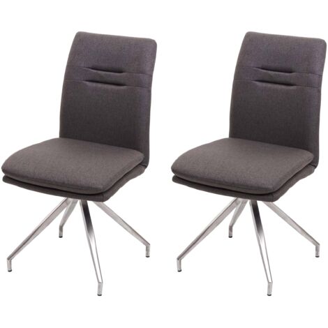 Juego de 2 sillas de comedor HHG-922, silla de cocina sillón silla, tela/textil acero inoxidable cepillado, gris-marrón