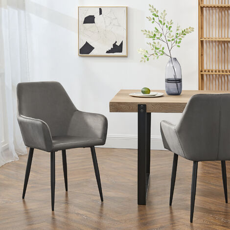 Juego de 2 sillas de comedor Hollola terciopelo y acero 86x57x56 cm- Gris oscuro [en.casa]