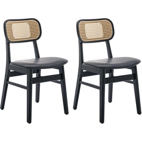 WAHSON OFFICE CHAIRS Juego de 2 Sillas de Comedor Madera Tapizada Sillas de Cocina con Respaldo de Rattán Sillas Laterales Modernas para Salón, Negro, Wahson