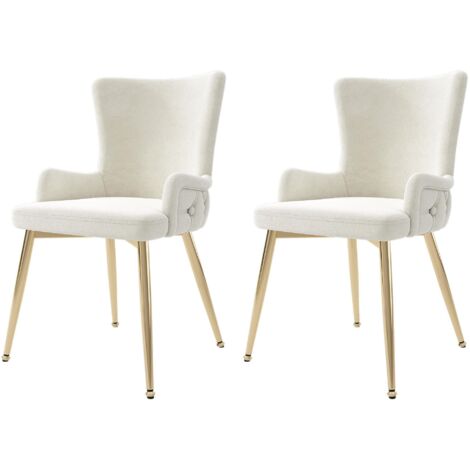 Juego de 2 sillas de comedor minimalistas modernas de terciopelo beige con cuatro patas de metal dorado, ideales para oficina en casa, sala de estar y dormitorio.