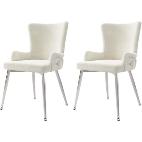 Juego de 2 sillas de comedor minimalistas modernas de terciopelo beige con cuatro patas de metal plateado, ideales para oficina en casa, sala de estar y dormitorio.